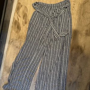 Comfy Stretchy Boho Fit n Flare Geometric Pattern Pants with Belt M
